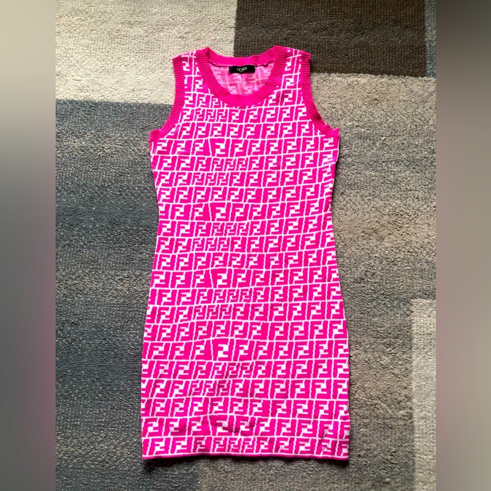 FF logo knit dress with pink embro sz M